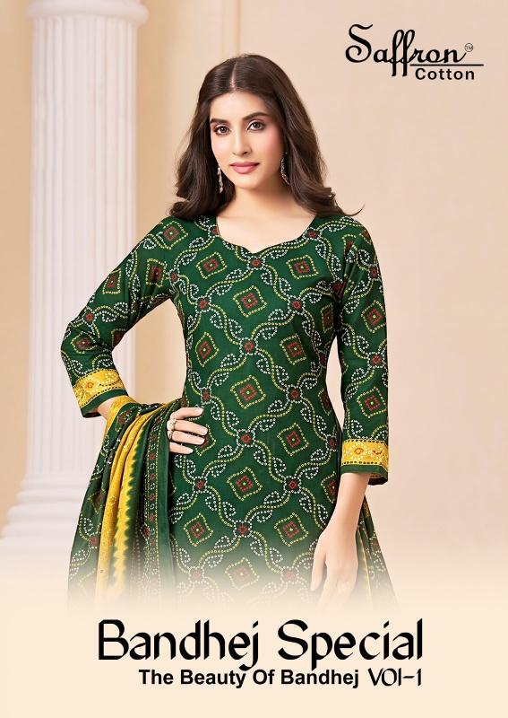 Saffron bandhej special dress material wholesale in hyderabad